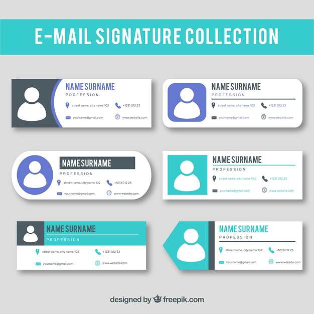 Colección de firma de correo electrónico en estilo plano