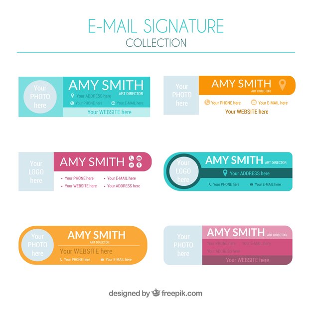 Colección de firma de correo electrónico en estilo plano