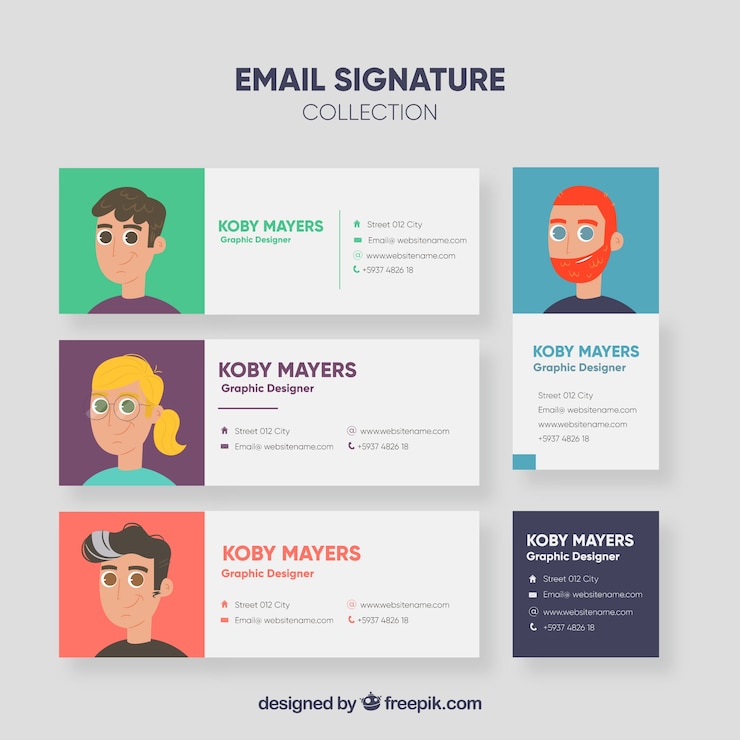 Vector gratuito colección de firma de correo electrónico en estilo plano