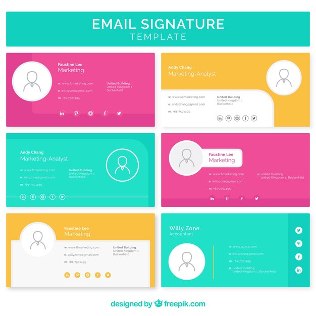 Colección de firma de correo electrónico en estilo plano