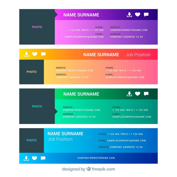 Vector gratuito colección de firmas de correo electrónico en colores degradados