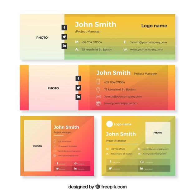 Colección de firmas de correo electrónico en colores degradados