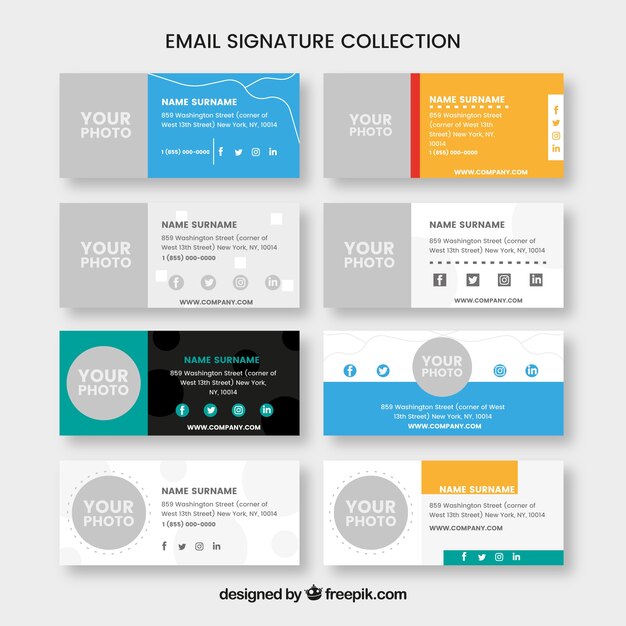 Colección de firmas de correo electrónico en estilo plano