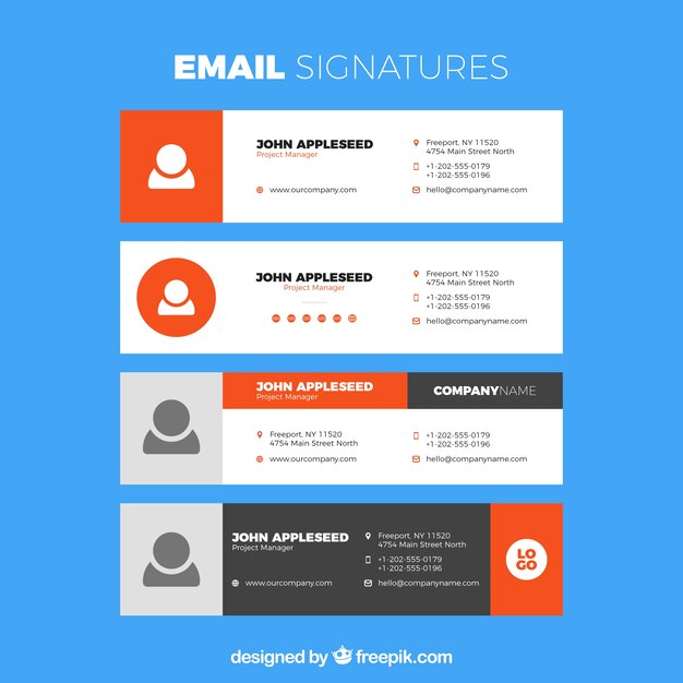 Colección de firmas de correo electrónico en estilo plano