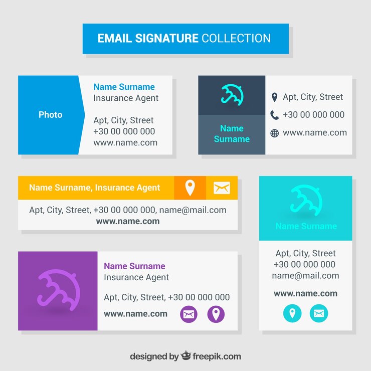 Vector gratuito colección de firmas de correo electrónico en estilo plano