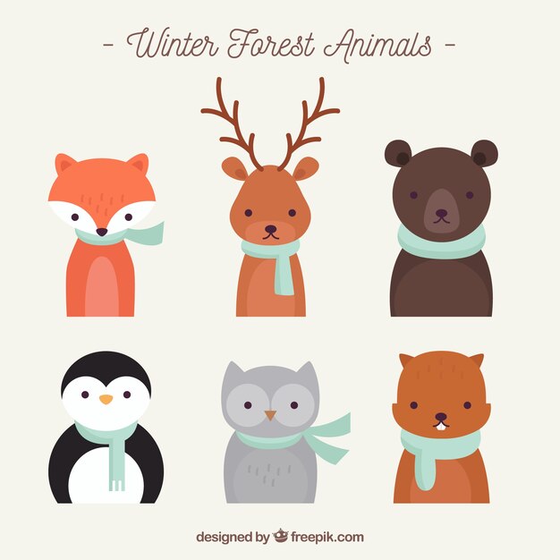 Colección flat de animales de invierno