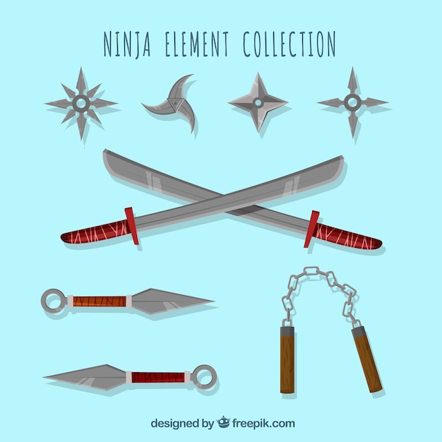 Colección flat de armas de ninja