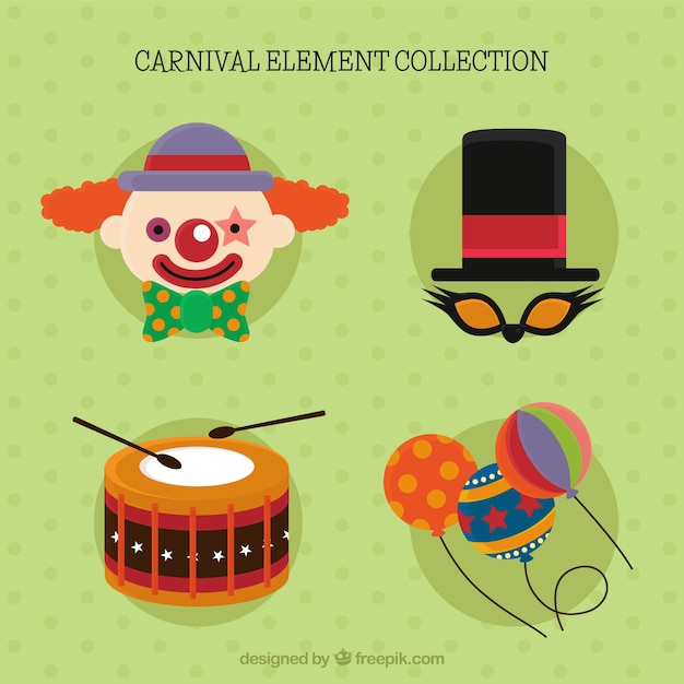 Colección flat de cuatro elementos de carnaval