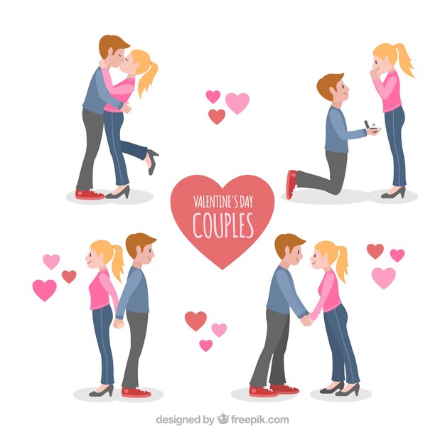 Colección flat de cuatro parejas para san valentin