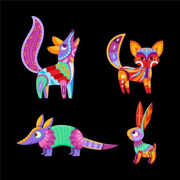 Colección flat dia de muertos alebrijes