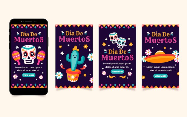 Vector gratuito colección flat dia de muertos instagram stories