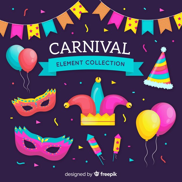 Colección flat de elementos de carnaval