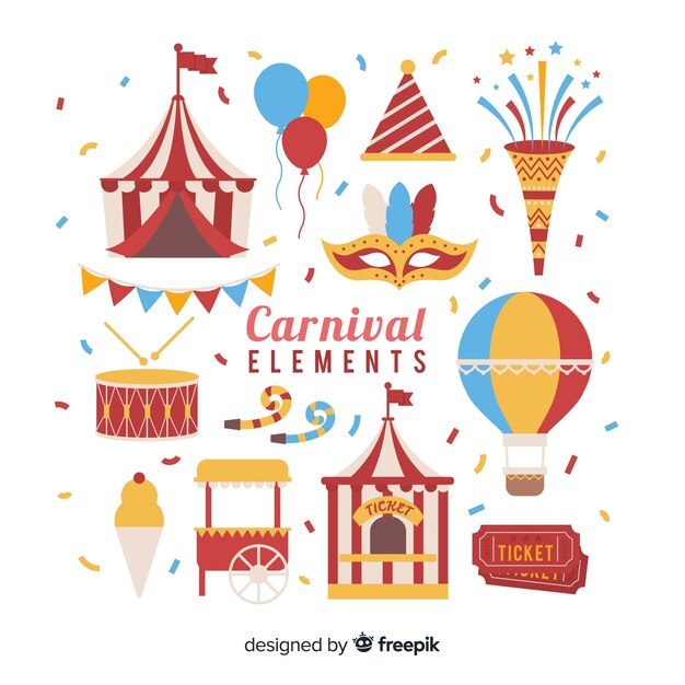 Colección flat de elementos de carnaval