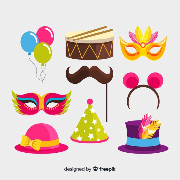 Colección flat de elementos de carnaval