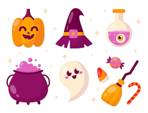Colección flat de elementos de halloween