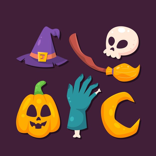 Colección flat de elementos de halloween