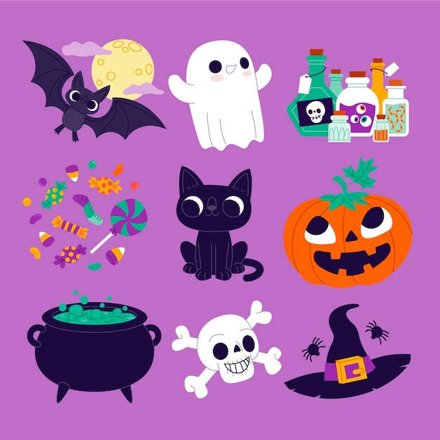 Vector gratuito colección flat de elementos de halloween