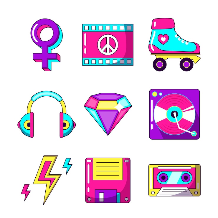 Vector gratuito colección flat nostálgico de elementos de los 90
