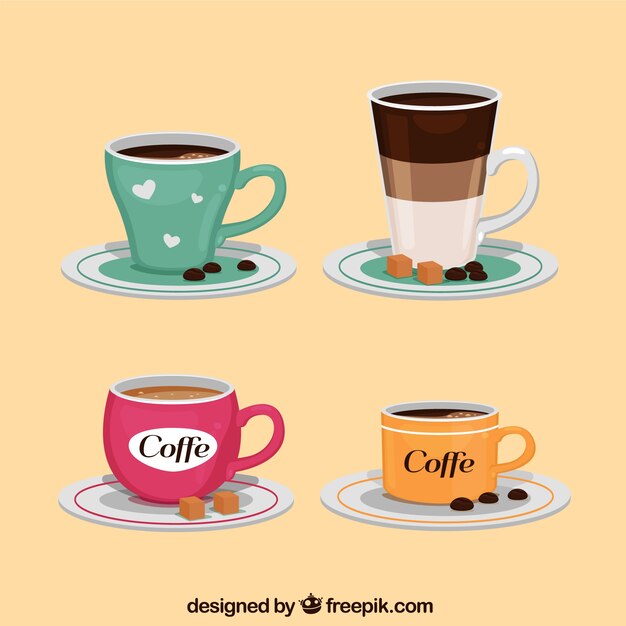Colección flat de tazas de café