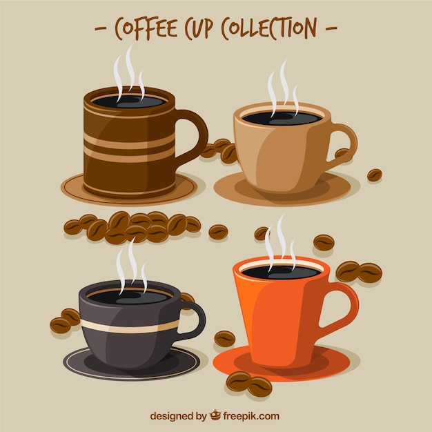 Colección flat de tazas de café