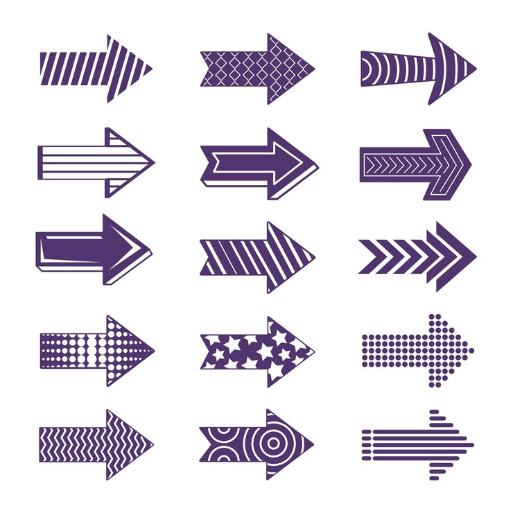 Vector gratuito colección flecha morada de diseño plano