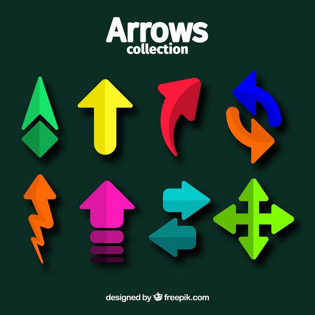 Colección de flechas de colores en diseño plano 