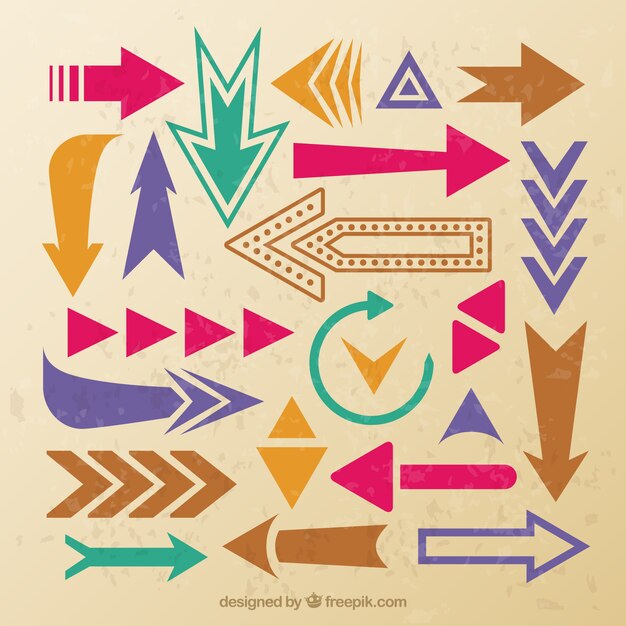 Colección de flechas de colores en estilo vintage 