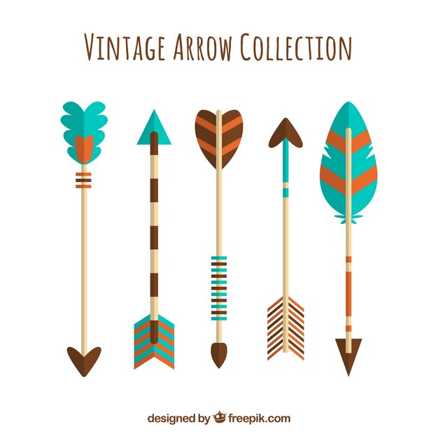 Colección de flechas vintage en diseño plano 