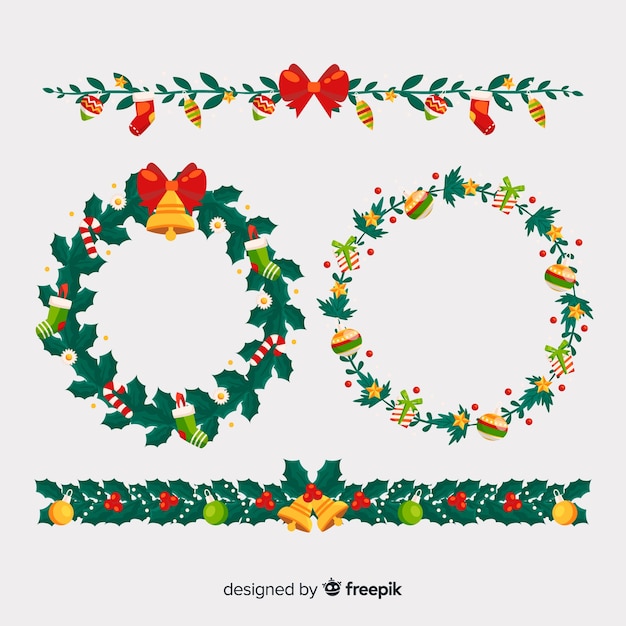 Colección floral de border y marcos de navidad