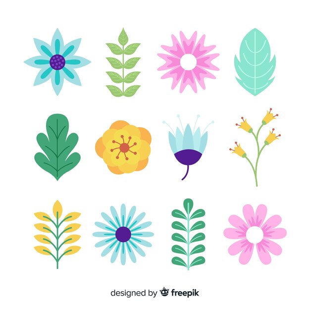 Colección floral plana