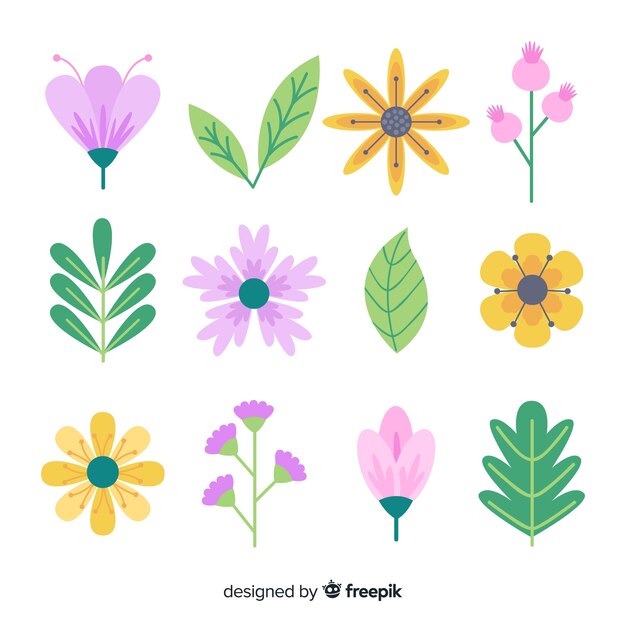Colección floral plana