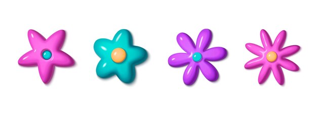 Colección de flores 3D estéticas del año 2000