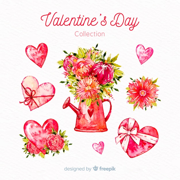 Vector gratuito colección flores acuarela día de san valentín