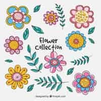 Vector gratuito colección de flores coloridas en estilo hecho a mano