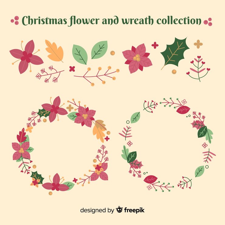 Vector gratuito colección de flores y coronas navideñas