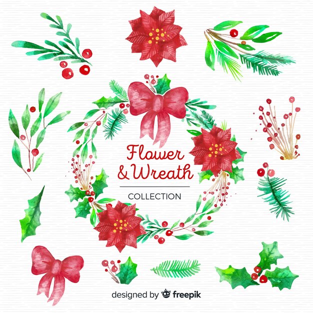 Colección de flores y coronas navideñas