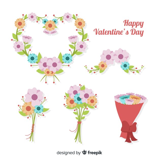 Colección flores día de san valentín plana