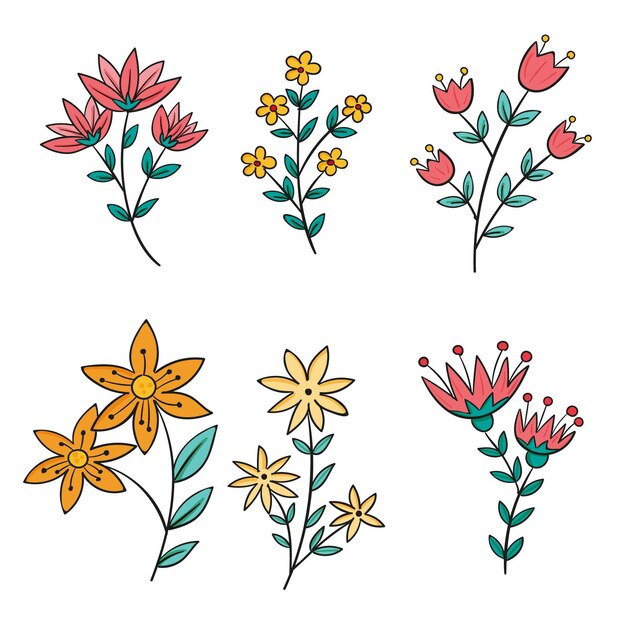 Colección de flores dibujadas a mano