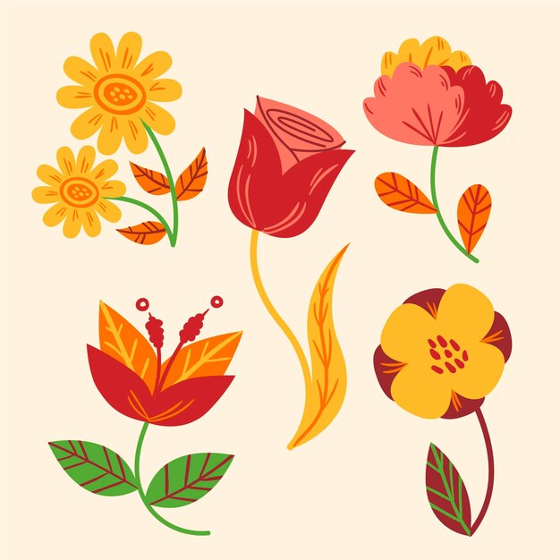 Colección de flores dibujadas a mano