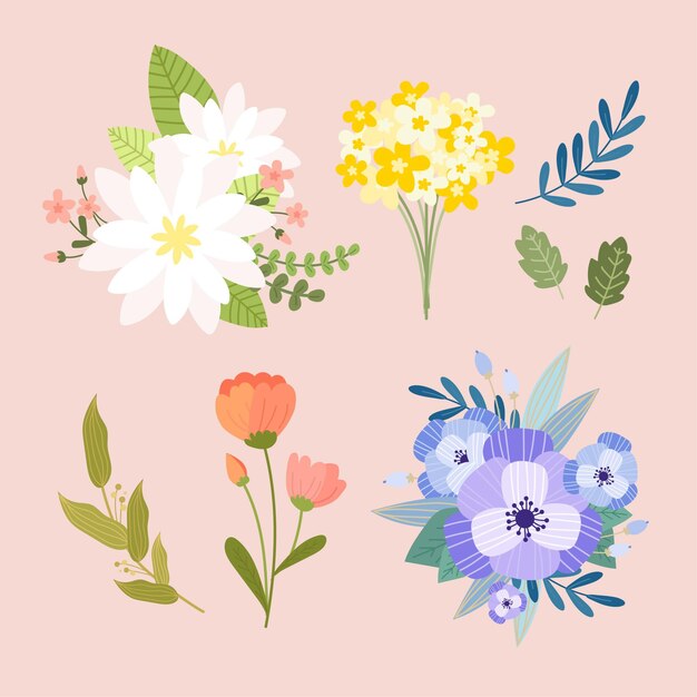 Colección de flores dibujadas a mano