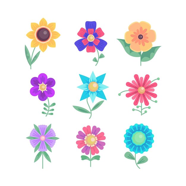 Colección de flores de diseño plano