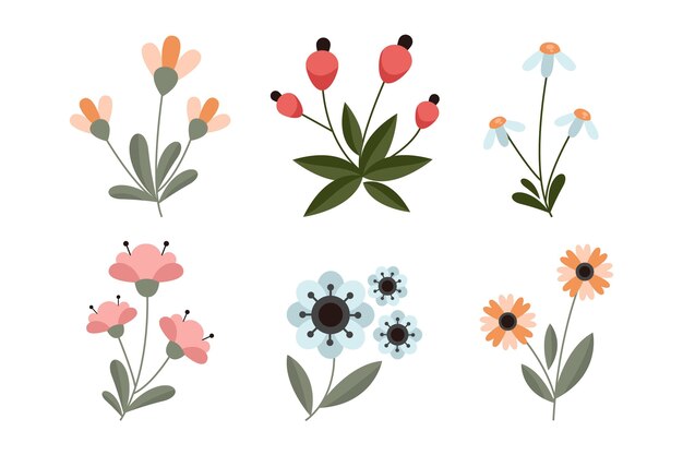 Colección de flores de diseño plano