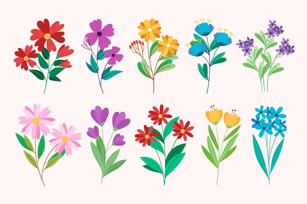 Vector gratuito colección de flores de diseño plano