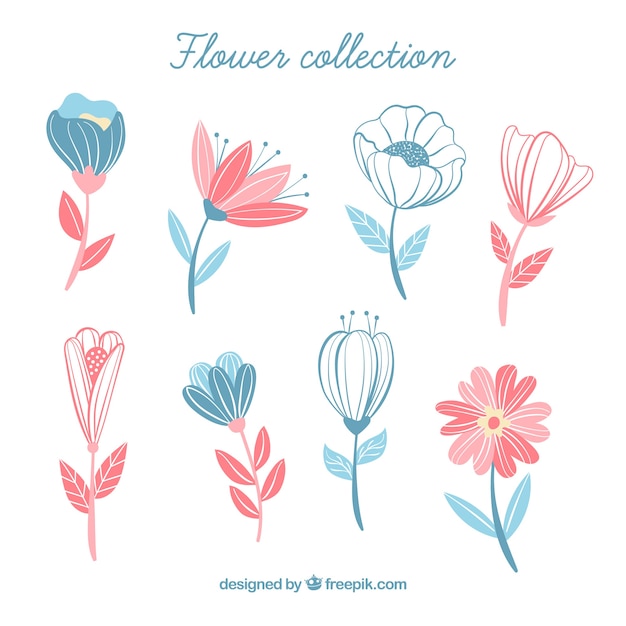 Vector gratuito colección de flores en estilo hecho a mano