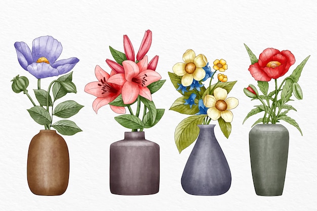 Colección de flores estilo pintado a mano.