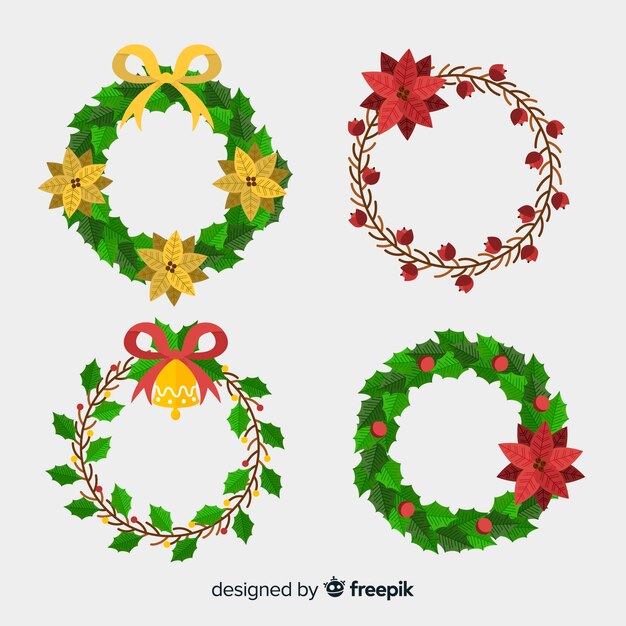 Colección de flores y guirnaldas de navidad dibujadas a mano