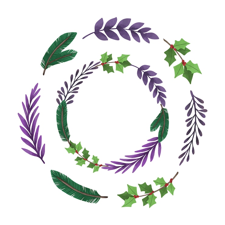 Vector gratuito colección de flores y guirnaldas de navidad dibujadas a mano