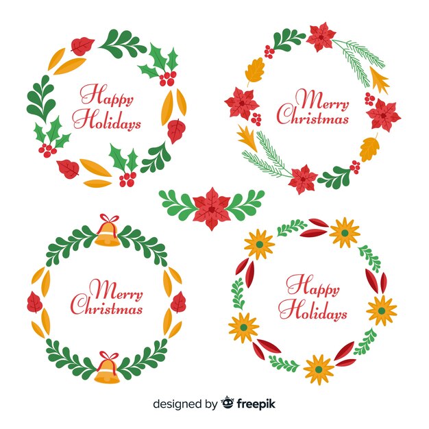 Colección de flores y guirnaldas de navidad dibujados a mano