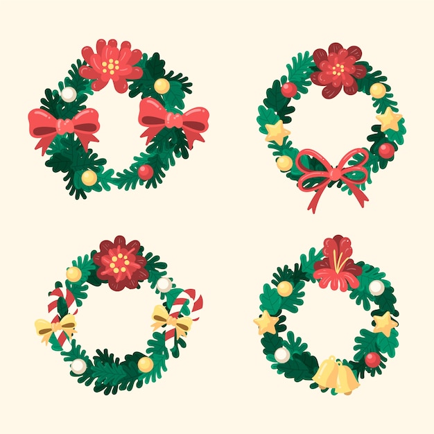 Vector gratuito colección de flores y guirnaldas navideñas dibujadas a mano