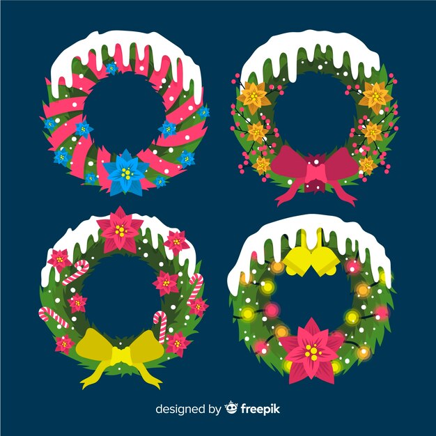 Colección de flores y guirnaldas navideñas en diseño plano
